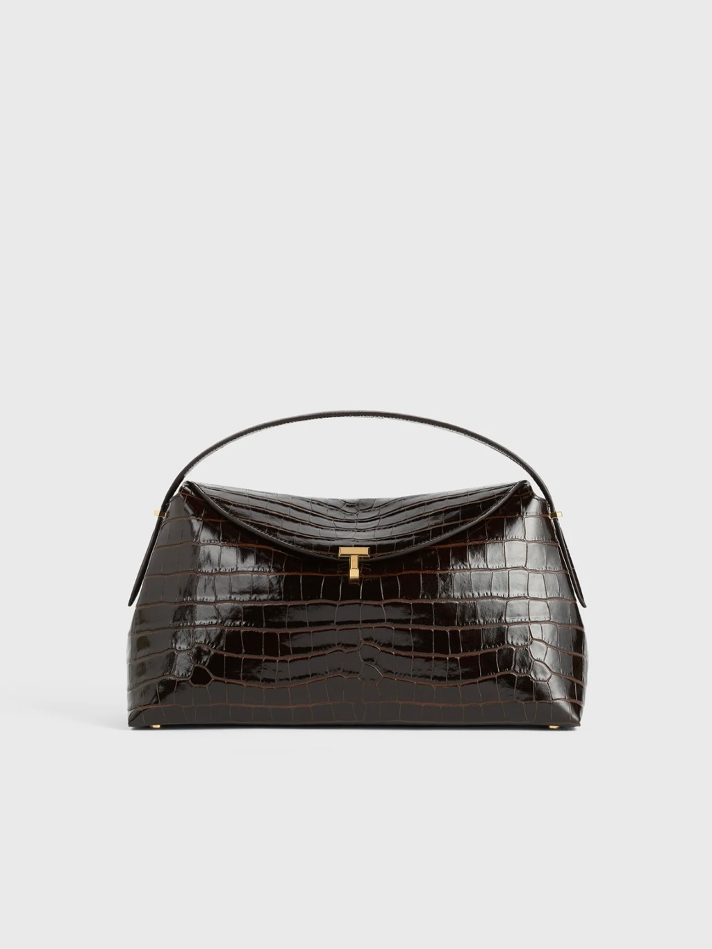 Toteme Dark Brown Croc-Embossed Shoulder Bag With Gold Hardware
